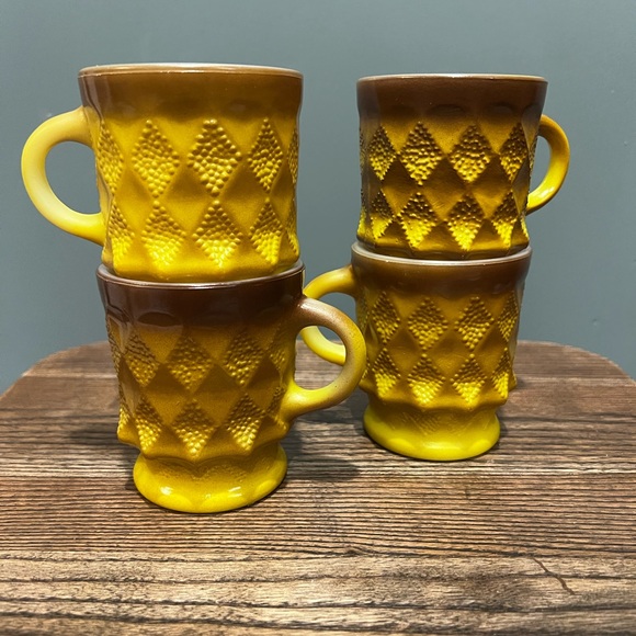 Fire King Glass,Vintage Anchor Hocking, Set of 4 Kimberly Mugs ☕️ - Picture 4 of 4